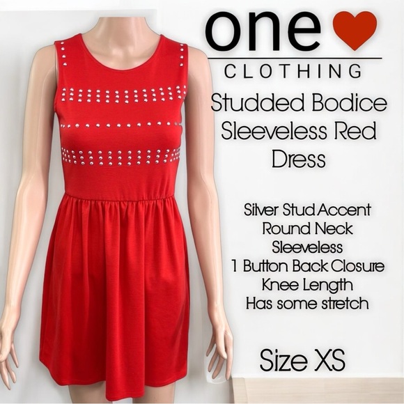Studded Bodice Sleeveless Red Dress - Picture 10 of 15